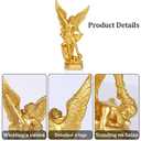 QIANLING 12.5in Gold San Miguel Arcangel Statue, St Michael Statue in Resin, Religion St Michael The Archangel victoriously Over Satan Collection Figurines, Suitable for Collection or Decor