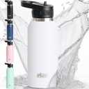 GORILLA GRIP Insulated Stainless Steel Water Bottle with Straw, 32 oz, Leak Proof BPA-Free Reusable Travel Bottles for Sports, School, Keep Drinks Cold, Dent Resistant Tumbler, Dishwasher Safe, White