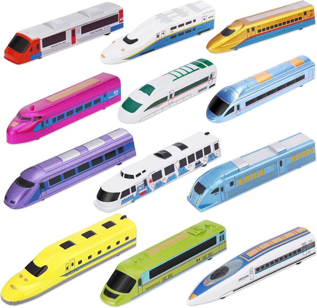 Bullet Train Pull Back Toy High Speed City Train Modern Locomotives for Kids Toddle Boys - Bundle of 12