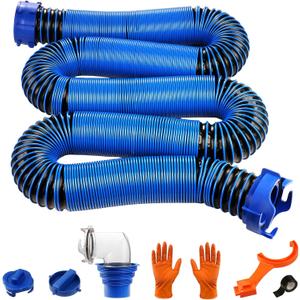 SheeChung 20FT RV Sewer Hose Kit, RV Hose Fittings, Heavy-Duty Camper Sewer Hose with Leak-Proof Swivel Fittings, 90 Clear Elbow, 2 Storage Caps, TPE Tech for Crush-Proof & UV-Resistant
