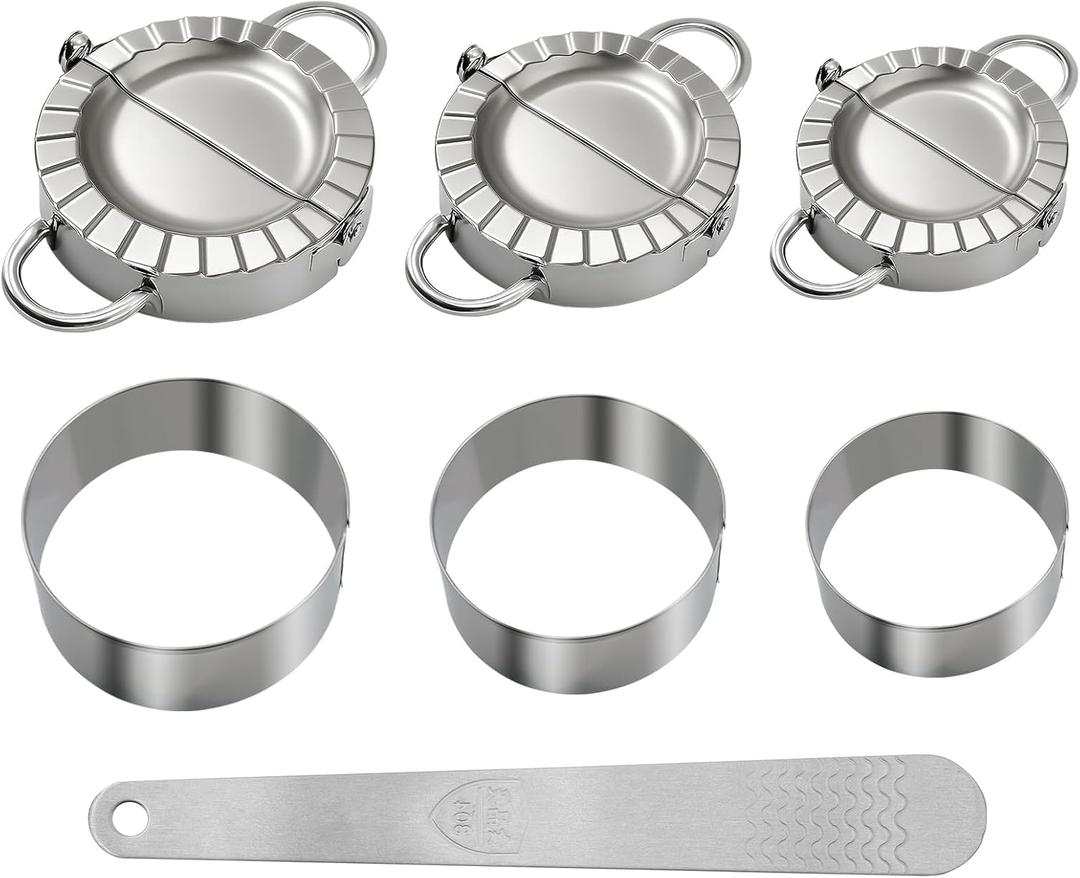 3-in-1 Stainless Steel Dumpling Maker Set - Professional Dumpling Press & Empanada Mold with Dough Cutters (3", 3.4", 3.8") | Includes Stuffing Scoop | Dishwasher Safe (small)