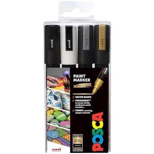 posca Markers Set, 2 Medium Paint Markers 5M – Mono Tones – Black, White, Gold, Silver