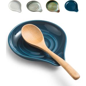 LAUCHUH Spoon Rest for Stove Top, Ceramic Spoon Holder for Kitchen Countertop, Large Cooking Utensil Rest for Spatula, Spoons or Tongs, Heat-Resistant Framhouse Decor for Mother's Day, Blue, 5 Inches