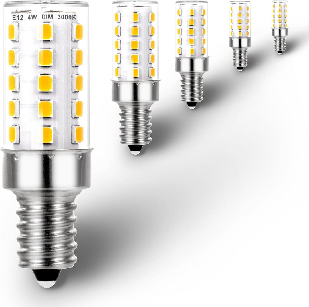 Ziomitus Dimmable E12 C7 Candelabra Led Light Bulbs 4W, Kx-2000 25W-40 Watt Halogen Equivalent, 3000k Warm White T6 Small Base 120V E12 Led Bulbs for Ceiling Fan Light Salt Lamp,450 lm(5Pack)