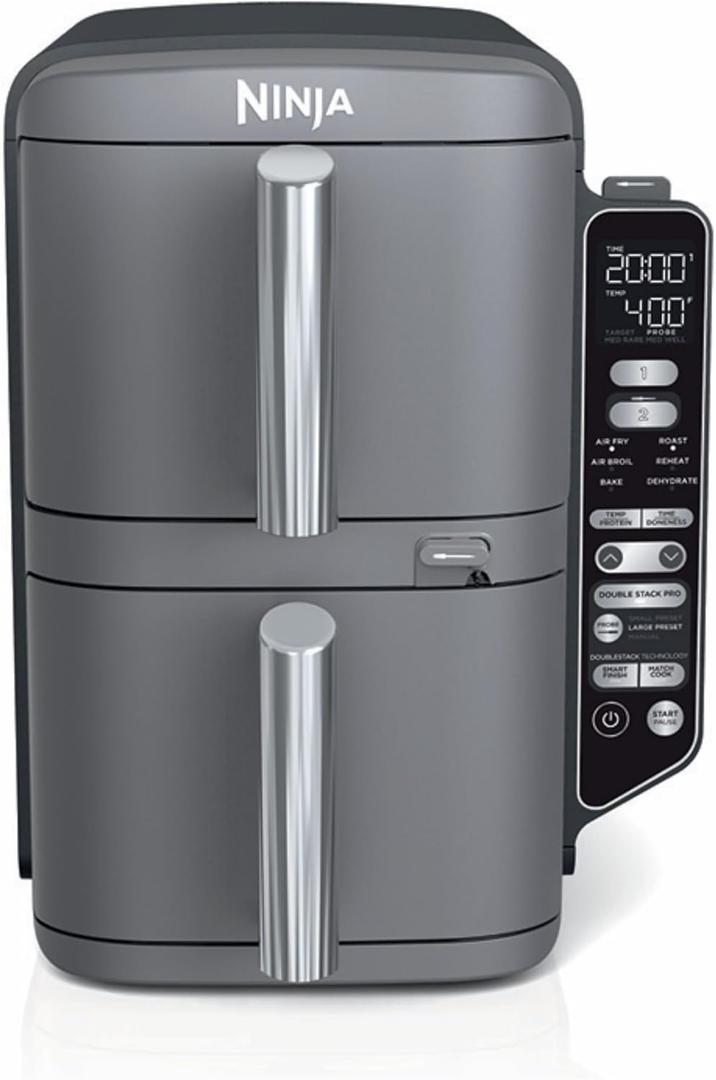 Ninja DoubleStack XL Smart Air Fryer, 10 Qt, 6-in-1, Grey, SL451
Air fry, broil, roast, bake, reheat, dehydrate, Smart Cook thermometer, Cooks 4 foods at once