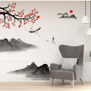 Japanese Style Landscape Painting Wall Stickers - Cherry Blossom Wall Decals - Bedroom Living Room Sofa TV Background Home Wall Décor