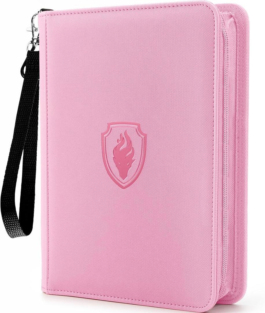 Fabmaker Premium 4 Pocket Zip Card Binder, Trading Card Binder for 320 Cards, Portable PU Card Collection Binder, Collector Card Album Folder for Game & Sports Cards (Pink)