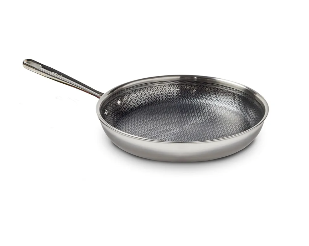 T-fal HybridMesh Tri-Ply Stainless Steel Fry Pan 12 Inch, Induction Oven Safe 500F, Metal Utensil Safe, Ideal For Searing, Cookware, Dishwasher Safe Pots and Pans, Needs Pre-Heating, Silver/Black