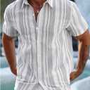 SHENHE Men's Summer Short Sleeve Button Down Striped Shirt Casual Beach Going Out Shirt (XXL)