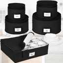 China Storage Containers 5-Piece Set Moving Boxes for Dinnerware, Glasses, Plates, Mugs and Saucers Sturdy Quilted Microfiber Dish Organizer with Dividers for Seasonal Storage - Holds Set of 12, Black