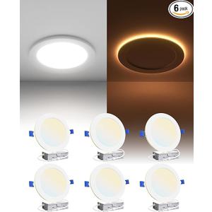 Ensenior 6 Pack 6 Inch LED Recessed Ceiling Light with Night Light, Dimmable, 2700K-5000K 5CCT, 1050LM 12W 120V, High Brightness Canless Wafer Downlight - FCC