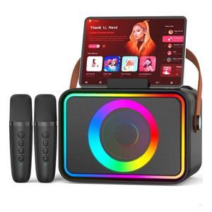 Karaoke Machine,Portable Bluetooth Speaker with 2 Wireless Microphone for Adults & Kids with LED Lights, Karaoke Microphone with PA System Supports USB/TF/AUX,Gift for Party (Black)