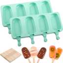 WMKGG Popsicle Silicone Molds Set, 2 PCS Ice Cream Molds with 50 Wooden Sticks for Cake Pop, Ice Pop, Cakesicles (Standard Size/Green)