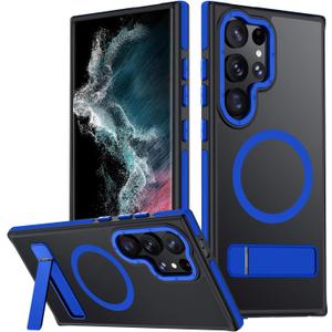 Samsung Galaxy S22 Ultra Case, [Compatible with MagSafe], Adjustable Kickstand,Military Grade Drop Tested, Translucent Matte Phone Case for Galaxy S22 Ultra Case (Blue)
