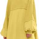 Panadila Womens Oversized Long Sleeve Patchwork Sweatshirt Dress Crewneck Tunic Sweatshirts Fall Loose Pullover Top (Yellow, S)