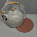 LONFFERY Tea Kettle for Stove Top, 2.5 Quart Whistling Tea Kettle, with Food Grade Stainless Steel and Wood Pattern Folding Handle, Creamy White