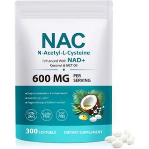 FANSHI NAC Complex with NAD+ & MCT Oil - 300 Softgels | N-Acetyl Cysteine Botanical Blend for Antioxidant Support | Enriched with Coconut Oil for High Absorption | Non-GMO & Lab Tested (EXP: 30/03/2029)