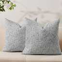 Allorry Decorative Couch Throw Pillow Covers 18x18 Set of 2 Blue Striped Soft Wool Pillow Covers Neutral Textured Boho Cushion Covers for Modern Farmhouse Sofa Bedroom Living Room Decor SY012-C18