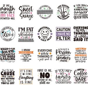 Dtf Transfers Ready to Press - 20 Pcs Sarcastic Quotes Iron on Patches for T-Shirts, Heat Transfer Funny Vinyl Stickers, Humorous Iron on Decals for Clothes Bag DIY Fabric Decor