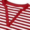 LilyCoco Womens 3/4 Length Sleeve Tops Striped Boat Neck Shirt Frenchy Cotton Tees Red Medium (Red, M)
