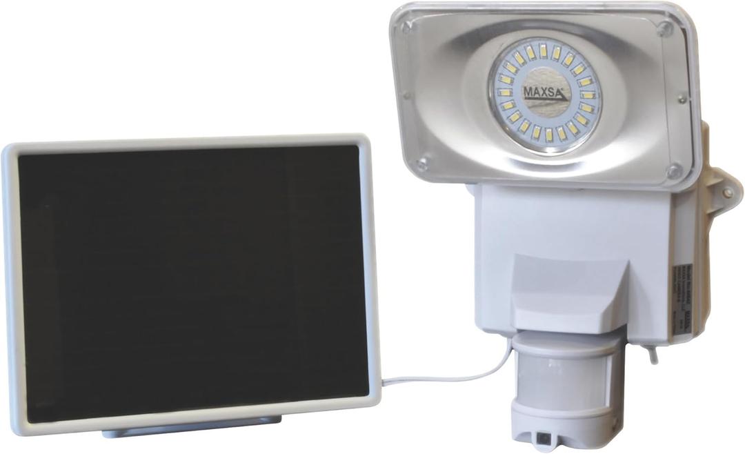 Maxsa 44642-CAM-WH Secure Motion-Activated Solar Security Camera and Floodlight - White