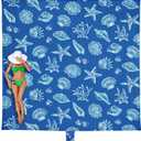 WEKAPO Beach Blanket Waterproof Sandproof Oversized, Extra Large Beach Mat Sand Free, Lightweight & Compact Sand Free Mat with 6 Stakes & 4 Corner Pockets (8 x 7 FT (14 person), Blue Sea Shells)