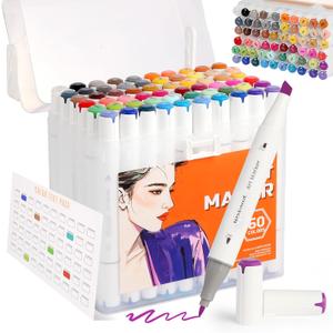Alcohol Markers, 60 Colors Dual Tip Art Markers with Carrying Case, Drawing Marker, Coloring Marker for Book Painting Card Making for Adults Kids.