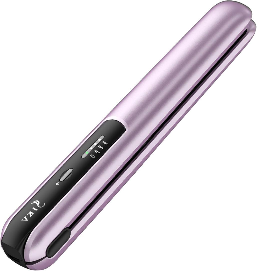 2-in-1 Cordless Hair Straightener and Curler, Portable Mini Flat Iron with Rechargeable, Mini Curling Iron for Travel and Home, Purple