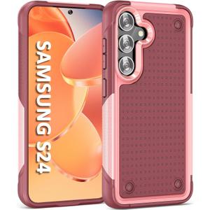 for Samsung Galaxy S24 Phone Case S24 Galaxy Case,Military Drop Protection Case,Shockproof Dual Layer Case for Samsung Galaxy S24 (2024 Release) Pink+Red