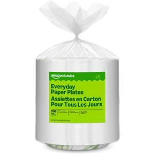Amazon Basics Everyday Paper Plates, 8.62 Inch, Disposable, 200 Count, Packaging May Vary