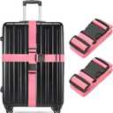 BILIONE Luggage Straps, 79" Long Belts Keep Suitcase Secure While Traveling, TSA Approved Add a Bag Premium Accessory for Travel Bag Closure (2PCS Pink)
