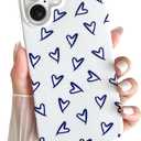 Skyseaco for iPhone 17 Case Cute Love Heart Design Aesthetic Pattern Phone Case for Women Girls Soft Slim TPU Shockproof Phone Cover for iPhone 17 6.3"- Blue & White