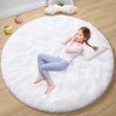 EVOIONOS White Round Rug for Bedroom, 4x4 Ft Fluffy Soft Circle Area Rugs for Living Room, Plush Shaggy Circular Carpet for Indoor Floor Bedside Girls Nursery, Machine-Washable Home Decor Aesthetic