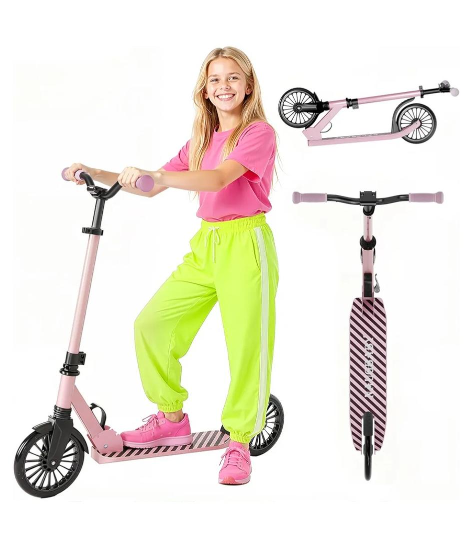 Scooters for Kids 5-7 8-12, Lightweight Foldable Kick Scooter, 4-Level Adjustable Handlebar, 8-Inch Large Wheels with Shock Absorption, for Ages 6 and Up