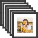 12x12 Picture Frame Rustic Black Wood Set of 6,Display Square Pictures 8x8 with Mat or 12x12 Without Mat,Multi Photo Frames Collage for Wall - Gallery Wall Frame Set