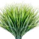 12 Bundles Artificial Grasses Outdoor UV Resistant Fake Grass No Fade Faux Plastic Plants Garden Window Box Decorating(Green Grass)