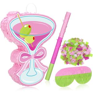 Harloon Pink Martini Piata with Stick Blindfold Confetti Margarita Bachelor Party Decorations Cocktail Glass for Margs Matrimony Birthday Martini Party Supplies