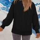MEROKEETY Womens Fall Cable Knit Sweaters 2025 Long Lantern Sleeve Crewneck Chunky Loose Pullover Tops Winter Clothes (Black, S)