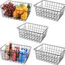 5PCS Wire Storage Baskets, Premium Metal Storage Organizer Basket, Small Size Metal Baskets for Home Office Kitchen, Black