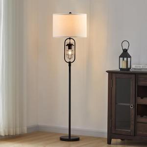 KAWOTl Farmhouse Floor Lamp with Night Light, 62.5 Industrial Bronze Standing Lamp for Living Room, Bedroom, Home Office, Rustic Lantern-Style (LED Bulbs Included)