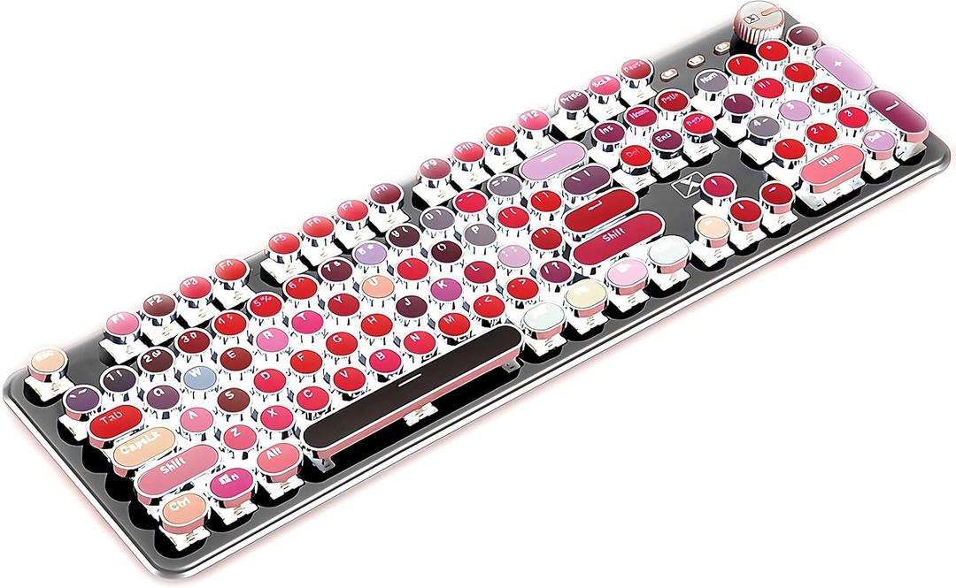 Corn K520 Lipstick Mechanical Gaming Keyboard Metal Panel Round Retro Backlit 104 Keys USB Wired Blue Switch for Desktop, Laptop