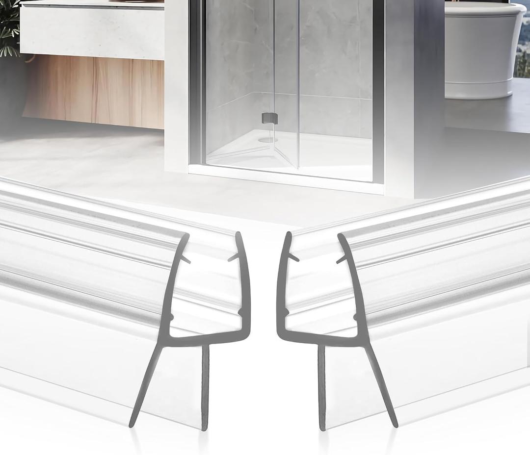 Shower Door Bottom Seal, 2-Pack PVC Strips with Sweep 36" Long, for 3/8"(10mm) Thick Framless Glass Door, to Stop Water Leakage