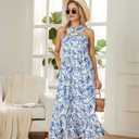 GRACE KARIN Womens Summer Floral Dresses 2026 Boho Maxi Dress Flowy Halter Sundress Casual Vacation Beach Clothes with Pocket (S)