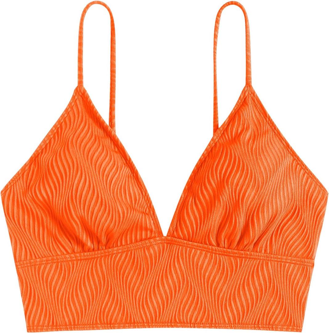 ZAFUL Women's V Neck Tankini Top Ribbed Adjustable Spaghetti Straps Bikini Top Bathing Suit Swim Tops L/XL