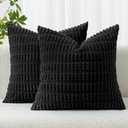 MIULEE Pack of 2 Corduroy Decorative Throw Pillow Covers 16x16 Inch Soft Boho Striped Pillow Covers Modern Farmhouse Home Decor for Sofa Living Room Couch Bed Black