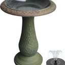 Pedestal Birdbath with Solar Fountain, Resin Stone Composite Outdoor Garden Decor, Standing Bird Bath for Outside Patio Yard, 23-Inch Tall, Garden Fountain, Resin Bird Baths, Hummingbird Bowl (Roman Green)