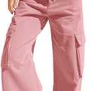 SySea Girls Cargo Pants Baggy Y2K Kids High Waist Sweatpants Flap Pockets Loose Fit Straight Wide Leg Casual Trousers (Pink, S)