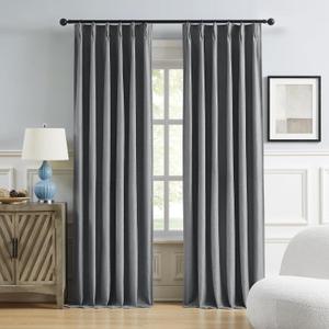 DUALIFE Dark Grey Pinch Pleated Blackout Curtain Panels 96 Inches Long, Back Tab with Hooks Room Darkening Curtains for Bedroom 40W x 96L, Gray, 2 Panels (40"W x 96"L (Pack of 2), Charcoal Grey)