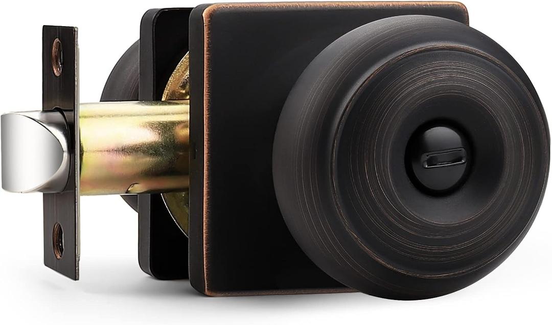 Probrico Square Doorknob Privacy Door Handle, Bedroom Door Knob with Lock, Oil Rubbed Bronze Interior Door Knob for Bathroom, Stainless Steel, 1 Pack