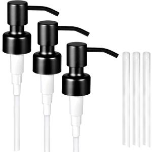 3PC Soap Dispenser Lids - 304 Stainless Steel Replacement Pump with Waterproof Label Stickers 4 Pack Tubes Fit 28/400 Thread Neck Bottlesfor Dish Soap, Lotions, Conditioner,Shampoo (Black)